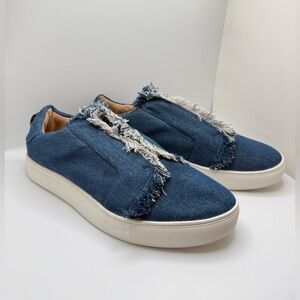 JAGGAR Women’s Frayed Slip On Sneakers in Blue Denim Sz 41/US 10